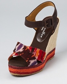 In colorful ikat, these Bettye Muller wedges take center stage in luxe leather and vibrant jute.