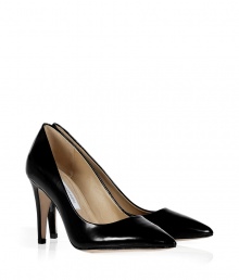 Strikingly sultry, these classic patent pumps from Diane von Furstenberg transition effortlessly from day to night - Pointed toe, mid-length high heel, shiny patent leather - Style with slim jeans and a silk blouse or a sleek cocktail sheath