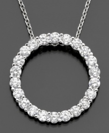 A ring of beauty. This cubic zirconia pendant (2-1/5 ct. t.w.) is crafted in sterling silver finished in platinum, by CRISLU. Approximate length: 16 inches with 2-1/2 inch extender. Approximate drop: 1 inch.