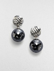 From the Elements Collection. Carved sterling silver with faceted hematite drop for just the right amount of sparkle.Hematite Sterling silver Length, about 1 Width, about 12mm Post back Imported From the Elements Collection. Carved sterling silver with faceted hematite drop for just the right amount of sparkle.Hematite Sterling silver Length, about 1 Width, about 12mm Post back Imported