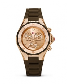 Mix it sporty-luxe with this watch from Michele. Rose gold dazzles from the face and a shapely bezel brings the counterpoint. Day-right, evening ready. Mix it sporty-luxe with this watch from Michele. Rose gold dazzles from the face and a shapely bezel brings the counterpoint. Day-right, evening ready.