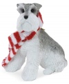 Bark up the right tree with a Christmas ornament for your dog – or a fellow animal lover! A handsome gray Schnauzer poses in his holiday finest – a candy-cane striped scarf. From Sandicast.