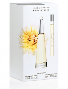 Sun-drenched flowers are in the air with the L'Eau d'Issey Eau de Parfum. Set includes: 2.5 oz. Eau de Parfum and a 0.33 oz. Purse Spray. Sun-drenched flowers are in the air with the L'Eau d'Issey Eau de Parfum. Set includes: 2.5 oz. Eau de Parfum and a 0.33 oz. Purse Spray.
