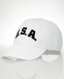 A classic chino twill baseball cap celebrates vintage athletic style with an applied USA patch at the front.