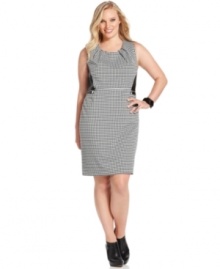 Lead the style pack in Grace Elements' sleeveless plus size dress, featuring a houndstooth print with edgy faux leather detail.