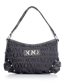 Studs, rouching and python accents- what more could a girl ask for? Stay on trend with this signature print bag by XOXO featuring silvertone hardware and a front logo plaque. Studs, rouching and python accents- what more could a girl ask for? Stay on trend with this signature print bag by XOXO featuring silvertone hardware and a front logo plaque.