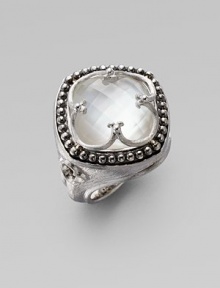 An ornate design with a faceted mother-of-pearl doublet, overlaid with a sterling silver clover window and surrounded by a delicate band of dots. Mother-of-pearl doubletsSterling silverWidth, about ¼Imported An ornate design with a faceted mother-of-pearl doublet, overlaid with a sterling silver clover window and surrounded by a delicate band of dots. Mother-of-pearl doubletsSterling silverWidth, about ¼Imported