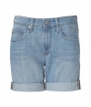 Stylish shorts in fine, pale blue cotton and lyocell blend - Soft, medium weight denim in a whiskered, antique rinse - Roomier, cuffed boyfriend cut sits higher at the waist and hits mid thigh - Classic five-pocket style with large belt loops, zip fly and button closure - A casually cool must in any summer wardrobe - Pair with tunics, t-shirts or silk tops and wedges or leather flats