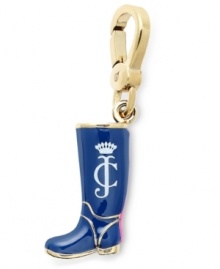 Splishy splashy style! This cute blue rainboot charm is embellished with logo detail. Crafted in gold tone mixed metal. Finished with a lobster clasp closure. Chain not included. Approximate length: 2 inches.