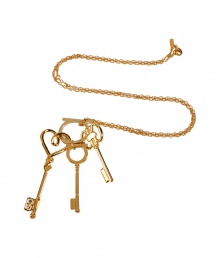 Inject a chic accent to any ensemble with this lovely key charm necklace from Salvatore Ferragamo - Gold-tone key charms on a gold-tone filigree chain - Wear with a sleek suit or skinny jeans and a silk blouse Inject a chic accent to any ensemble with this lovely key charm necklace from Salvatore Ferragamo - Gold-tone key charms on a gold-tone filigree chain - Wear with a sleek suit or skinny jeans and a silk blouse