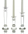 Towers of sleek, faceted crystal, Metropolitan candle holders take modern decor to dazzling new heights. A beautiful gift for newlyweds!