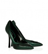 Work a note of high-octane attitude into your outfit with Edmundo Castillos emerald and black pointy toe mesh pumps - Pointed toe, asymmetrical topline, cut-out detail, softly flared stiletto heel - Pair with Little Black Dresses and just as edgy accessories