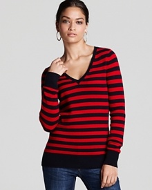 Worn on its own or layered with textured knits, this C by Bloomingdale's striped sweater is rendered in plush cashmere for effortlessly luxurious style.