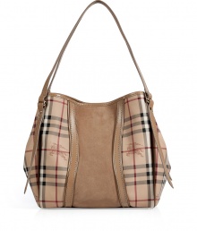 Detailed with tonal suede and leather paneling, Burberry Londons characteristic check shoulder bag is a luxe modern take on the iconic Burberry look - Belted leather double top handles, tonal suede and leather paneling, top cinch strap and magnetic snap, inside zippered back wall slot pocket, front wall slot pockets - Carry as a preppy polish to chic tailored looks Detailed with tonal suede and leather paneling, Burberry Londons characteristic check shoulder bag is a luxe modern take on the iconic Burberry look - Belted leather double top handles, tonal suede and leather paneling, top cinch strap and magnetic snap, inside zippered back wall slot pocket, front wall slot pockets - Carry as a preppy polish to chic tailored looks
