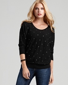 C by Bloomingdale's lends glamour to your every day with rhinestone embellishments. Dolman sleeves create an effortless silhouette. C by Bloomingdale's lends glamour to your every day with rhinestone embellishments. Dolman sleeves create an effortless silhouette.