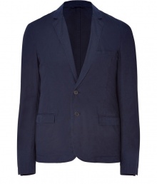 Inject trend-right style to your workweek look with this sophisticated cotton blazer from Costume National - Notched lapels, two-button closure, flap pockets, lightweight - Style with jeans or lightweight trousers, a short sleeve button down, and oxfords