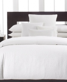 Clean and simple. Calvin Klein's Mykonos duvet cover, inspired by the Greek island of the same name, features a white-on-white circle design for a classic appeal. Clean and simple. Calvin Klein's Mykonos duvet cover, inspired by the Greek island of the same name, features a white-on-white circle design for a classic appeal.