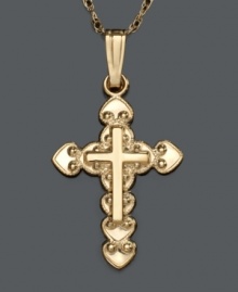 A beautiful and poignant beginning to a little girl's jewelry collection. Antique cross pendant and chain set in 14k gold. Approximate length: 15 inches. Approximate drop: 3/4 inch. A beautiful and poignant beginning to a little girl's jewelry collection. Antique cross pendant and chain set in 14k gold. Approximate length: 15 inches. Approximate drop: 3/4 inch.
