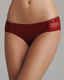 A soft hipster with lace panels at hip and full lace back. A soft hipster with lace panels at hip and full lace back.