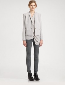 Update your workwear wardrobe with this slightly structured blazer, defined by intricate seaming and a cropped silhouette. Notched shawl collarSingle button closureLong sleeves with buttoned cuffsAbout 23 from shoulder to hemNylon/viscose/wool/elastaneDry cleanImported of Italian fabricModel shown is 5'10 (177cm) wearing US size 4. Update your workwear wardrobe with this slightly structured blazer, defined by intricate seaming and a cropped silhouette. Notched shawl collarSingle button closureLong sleeves with buttoned cuffsAbout 23 from shoulder to hemNylon/viscose/wool/elastaneDry cleanImported of Italian fabricModel shown is 5'10 (177cm) wearing US size 4.