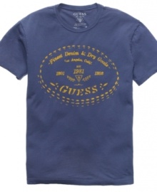 Streetwear gets a little extra style with this logo tee from Guess. Streetwear gets a little extra style with this logo tee from Guess.