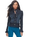 Accented in ladylike ruffles, this petite denim jacket from INC is a chic reinvention of a classic layer.