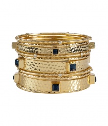 Ultra cool stacked up to your elbows, or delicately elegant alone, R.J.Grazianos hammered bangles are a contemporary-chic choice no matter how you choose to wear them - Set of 10 bangles, hammered and ribbed surfaces, midnight and clear crystal embellished stones - Wear on bare arms with cocktail dresses or pushed up sleeves, or layer over deeply tinted long sleeve knits Ultra cool stacked up to your elbows, or delicately elegant alone, R.J.Grazianos hammered bangles are a contemporary-chic choice no matter how you choose to wear them - Set of 10 bangles, hammered and ribbed surfaces, midnight and clear crystal embellished stones - Wear on bare arms with cocktail dresses or pushed up sleeves, or layer over deeply tinted long sleeve knits