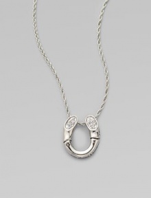 A white sapphire adorned pendant on a delicate chain. White sapphires Sterling silver Length, about 18 Pendant size, about ¾L X ½ W Lobster clasp Imported A white sapphire adorned pendant on a delicate chain. White sapphires Sterling silver Length, about 18 Pendant size, about ¾L X ½ W Lobster clasp Imported