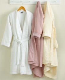 Embrace spa luxury with Hotel Collection Waffle Pique bath robes. A soothing waffle texture gives way to smooth cotton lining for dreamy, over-the-top comfort. Embrace spa luxury with Hotel Collection Waffle Pique bath robes. A soothing waffle texture gives way to smooth cotton lining for dreamy, over-the-top comfort.