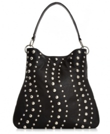 Get sassy in studs. Multi-size shiny silver-tone studs decorates this Carlos by Carlos Santana hobo for a scene-stealing rocker-chic look. Get sassy in studs. Multi-size shiny silver-tone studs decorates this Carlos by Carlos Santana hobo for a scene-stealing rocker-chic look.
