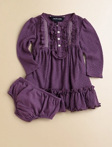 This adorable pointelle-knit Henley dress features ruffle and lace trim along the front for a girly look.Ribbed crewneck with scalloped embroideryLong sleevesButton-frontEmpire waistRuffled hemCottonMachine washImported Please note: Number of buttons may vary depending on size ordered. This adorable pointelle-knit Henley dress features ruffle and lace trim along the front for a girly look.Ribbed crewneck with scalloped embroideryLong sleevesButton-frontEmpire waistRuffled hemCottonMachine washImported Please note: Number of buttons may vary depending on size ordered.