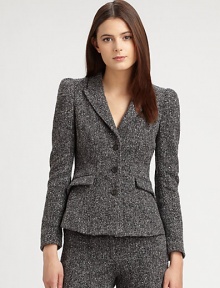 Nubby stretch tweed, tailored in a timeless, elegant blazer silhouette.Peaked lapelsButton frontFlap pocketsButton cuffsFully linedAbout 23 from shoulder to hem33% silk/20% polyester/18% cotton/13% wool/11% viscose/3% nylon/2% elastaneImportedModel shown is 5'10 (177cm) wearing US size 4. Nubby stretch tweed, tailored in a timeless, elegant blazer silhouette.Peaked lapelsButton frontFlap pocketsButton cuffsFully linedAbout 23 from shoulder to hem33% silk/20% polyester/18% cotton/13% wool/11% viscose/3% nylon/2% elastaneImportedModel shown is 5'10 (177cm) wearing US size 4.