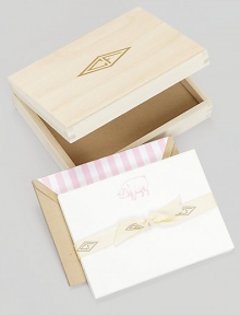 Packed in a gold-stamped wood box, these elegant cards with a charming pig design, letterpressed by hand on creamy cotton stock, make a delightful invitation to your next barbecue.Original Charles Fradin illustrationLetterpressed by hand100% cotton stock6.5L X 4.75WCoordinating envelopes with pink striped liningSet of 18, with envelopesGold-stamped wood storage boxMade in USA Packed in a gold-stamped wood box, these elegant cards with a charming pig design, letterpressed by hand on creamy cotton stock, make a delightful invitation to your next barbecue.Original Charles Fradin illustrationLetterpressed by hand100% cotton stock6.5L X 4.75WCoordinating envelopes with pink striped liningSet of 18, with envelopesGold-stamped wood storage boxMade in USA