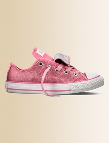 Your little one will shine like a star in a pair of these snazzy, sparkly and super comfy metallic kicks.Double tongueLace-upTextile upperCanvas liningRubber soleTraditional Chuck insoleImported Your little one will shine like a star in a pair of these snazzy, sparkly and super comfy metallic kicks.Double tongueLace-upTextile upperCanvas liningRubber soleTraditional Chuck insoleImported
