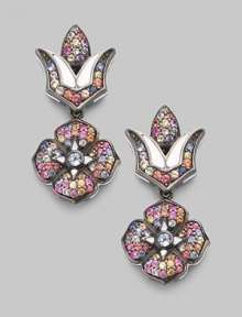 From the Secret Garden Collection. Sparkling multi-colored sapphires with small blue topaz accents and white enamel trim.Sapphire Blue topaz Sterling silver Convertible; can be worn without floral drop Length, about 1½ Width, about 1½ Post backs Imported From the Secret Garden Collection. Sparkling multi-colored sapphires with small blue topaz accents and white enamel trim.Sapphire Blue topaz Sterling silver Convertible; can be worn without floral drop Length, about 1½ Width, about 1½ Post backs Imported