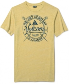 Share some words of wisdom via this cool Volcom graphic tee. Share some words of wisdom via this cool Volcom graphic tee.