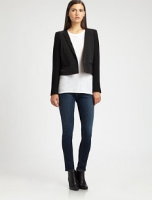 Beautifully executed jacket in a cropped silhouette with textured panels and zippered besom pockets. Shawl collarLong sleevesFront snap closureZippered besom pocketsAbout 19 from shoulder to hem70% acrylic/30% woolDry cleanImportedModel shown is 5'10 (177cm) wearing US size 4. Beautifully executed jacket in a cropped silhouette with textured panels and zippered besom pockets. Shawl collarLong sleevesFront snap closureZippered besom pocketsAbout 19 from shoulder to hem70% acrylic/30% woolDry cleanImportedModel shown is 5'10 (177cm) wearing US size 4.