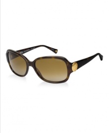 Allie by Coach is a gorgeous, oversized square design with gradient and polarized lenses. The popular C disc configuration at the temples originates from the iconic pattern featured on best-selling Coach handbags. A Coach Signature grommet is at the end of each temple tip. Coach lenses provide 100% UV protection, shielding your eyes from the sun's harmful ultraviolet rays. Allie by Coach is a gorgeous, oversized square design with gradient and polarized lenses. The popular C disc configuration at the temples originates from the iconic pattern featured on best-selling Coach handbags. A Coach Signature grommet is at the end of each temple tip. Coach lenses provide 100% UV protection, shielding your eyes from the sun's harmful ultraviolet rays.