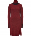 For an edgier spin on classic countryside chic, try McQ Alexander McQueens red and black marled wool knit dress - Slim cut, hits above the knee - Fitted skirt with two vents at front - Extra-long sleeves with decorative buttons and detachable embellished collar - Pair with a leather jacket and ankle booties or platform pumps