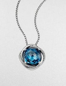 From the Infinity Collection. A beautiful, faceted blue topaz stone set in sleek sterling silver on a box link chain. Blue topazSterling sterlingLength, about 18Pendant size, about .55Lobster clasp closureImported From the Infinity Collection. A beautiful, faceted blue topaz stone set in sleek sterling silver on a box link chain. Blue topazSterling sterlingLength, about 18Pendant size, about .55Lobster clasp closureImported