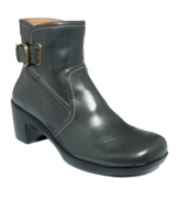 A wedge heel adds a trendy dimension to Easy Spirit's Joanny ankle boots, while the round-toe shape and flex sole provide plenty of comfort. Including buckle hardware embellishment and a zipper closure detail on the side.