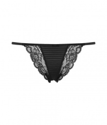 Get the sultry glamorous look of a vintage 1950s pin up girl in Von Follies by Dita Von Teeses quilted black satin and lace G-string - Slinky lightweight quilted satin front panel, sheer scalloped stretch lace trim, satin side straps and string, sheer stretch lace triangle insert - G-string thong - Wear with the matching corset for a seriously seductive look Get the sultry glamorous look of a vintage 1950s pin up girl in Von Follies by Dita Von Teeses quilted black satin and lace G-string - Slinky lightweight quilted satin front panel, sheer scalloped stretch lace trim, satin side straps and string, sheer stretch lace triangle insert - G-string thong - Wear with the matching corset for a seriously seductive look