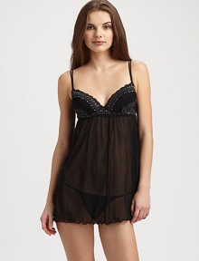 Contrast embroidered lace cups and an alluring mesh body create a sophisticated after dark ensemble, teamed with a sexy G-string.Adjustable twin shoulder straps Padded cups with embroidered lace overlay Elastic Empire waist Mesh body Lettuce edged hem Matching G-string About 27, from shoulder to hem Babydoll: 80% polyamide/16% elastane/4% viscose G-string: 98% polyamide/2% cotton Hand wash Made in Italy Contrast embroidered lace cups and an alluring mesh body create a sophisticated after dark ensemble, teamed with a sexy G-string.Adjustable twin shoulder straps Padded cups with embroidered lace overlay Elastic Empire waist Mesh body Lettuce edged hem Matching G-string About 27, from shoulder to hem Babydoll: 80% polyamide/16% elastane/4% viscose G-string: 98% polyamide/2% cotton Hand wash Made in Italy