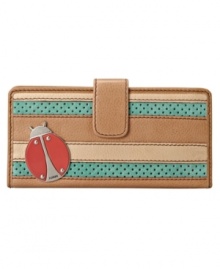 Stay organized with this carefree ladybug wallet by Fossil. With perforated stripe detailing, easy access snap closure and adorable ladybug patch, this earthy-chic style will keep a smile on your face. Stay organized with this carefree ladybug wallet by Fossil. With perforated stripe detailing, easy access snap closure and adorable ladybug patch, this earthy-chic style will keep a smile on your face.