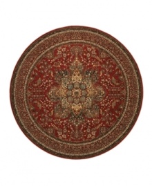 With regal designs that pay homage to the ancient art of rug-making, this piece imparts a classic, yet modern feel with rich colors that reflect the most popular looks of today. Featuring a dramatic center medallion, sweeping out in a burst of branches and blossoms, and accented in deep tones of antique red. Meticulous power-loom construction with Couristan's patented locked-in-weave and crystal-point finish. 25-year limited warranty. With regal designs that pay homage to the ancient art of rug-making, this piece imparts a classic, yet modern feel with rich colors that reflect the most popular looks of today. Featuring a dramatic center medallion, sweeping out in a burst of branches and blossoms, and accented in deep tones of antique red. Meticulous power-loom construction with Couristan's patented locked-in-weave and crystal-point finish. 25-year limited warranty.