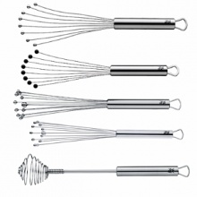 Since 1853 WMF has produced quality-designed products for professional and home use. In keeping with tradition the Profi Plus line of kitchen tools and gadgets are produced and tested with key factors that affect cooking performance: weight, balance, size. The result is over 100 perfect designed tools to choose from - Variety is the spice of life. These whisks are 18/10 stainless steel, dishwasher safe. Shown here: ball whisks, flat whisks, twirl whisk. Since 1853 WMF has produced quality-designed products for professional and home use. In keeping with tradition the Profi Plus line of kitchen tools and gadgets are produced and tested with key factors that affect cooking performance: weight, balance, size. The result is over 100 perfect designed tools to choose from - Variety is the spice of life. These whisks are 18/10 stainless steel, dishwasher safe. Shown here: ball whisks, flat whisks, twirl whisk.