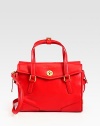EXCLUSIVELY AT SAKS. A structured, lady-like silhouette crafted of smooth leather, with a removable shoulder strap for versatility. Double top handles, 5½ dropRemovable adjustable shoulder strap, 17-21 dropTurn-lock flap closureOne open outside pocketOne inside zip pocketTwo inside open pocketsLogo-print lining12W X 9H X 6DImported