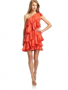 THE LOOKTiered, ruffle constructionOne-shoulder silhouetteSide zip with hook-and-eye closureTHE FITAbout 33 from shoulder to hemTHE MATERIALSilkSilk liningCARE & ORIGINDry cleanImportedModel shown is 5'10 (177cm) wearing US size 4. THE LOOKTiered, ruffle constructionOne-shoulder silhouetteSide zip with hook-and-eye closureTHE FITAbout 33 from shoulder to hemTHE MATERIALSilkSilk liningCARE & ORIGINDry cleanImportedModel shown is 5'10 (177cm) wearing US size 4.