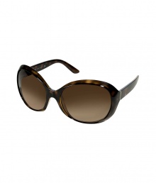 Blend out the sun in glamorous style in Pradas oversized gradient sunnies - Tonal brown mock tortoise wrap-around plastic frames, gradient brown lenses, gold-toned metal insert and logo stamp at temples - Lens filter category 3 - Comes with a logo embossed hard carrying case Blend out the sun in glamorous style in Pradas oversized gradient sunnies - Tonal brown mock tortoise wrap-around plastic frames, gradient brown lenses, gold-toned metal insert and logo stamp at temples - Lens filter category 3 - Comes with a logo embossed hard carrying case