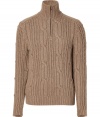 Better than your basic knit, this ultra luxurious cashmere cabled turtleneck pullover from Belstaff will elevate your casual-cool favorites - Zippered stand-up collar, long sleeves, ribbed trim - Pair with jeans, chinos, slim trousers, or corduroys